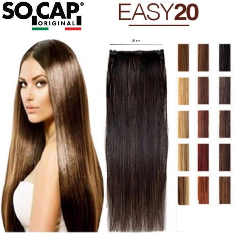 SOCAP ORIGINAL EASY20| EXTENSION con clips in capelli veri 100% Naturali| 1 fascia da 15 Cm Lunghezza 50/55 - vari colori