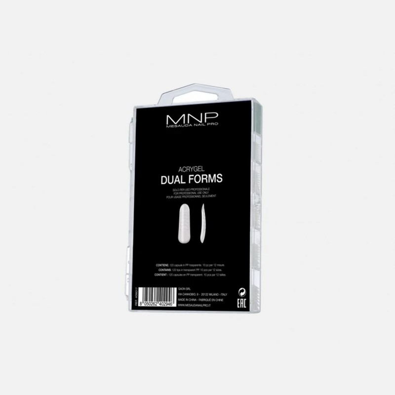 Mesauda MNP Acrygel Dual Forms 120 capsule in PP trasparente. 10 misure per 12 misure.