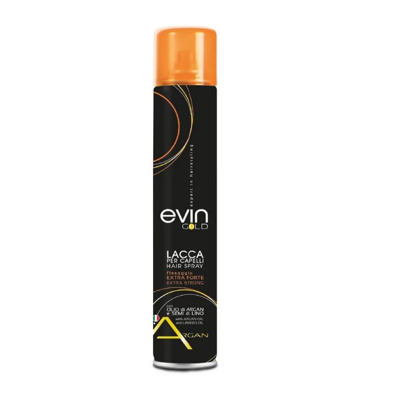 Lacca per capelli fissaggio forte con olio di argan e semi di lino 500ml - Evin Gold