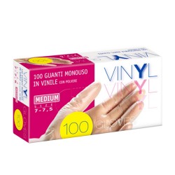 Guanti monouso in vinile con polvere misura M